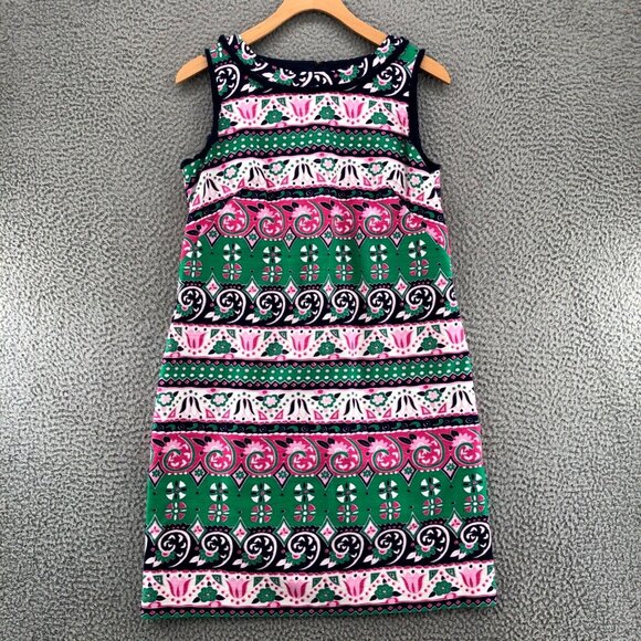 Talbots Dress Womens 6 Petite Green Multi Floral Shift Fringed Sleeveless Mini - Picture 1 of 9